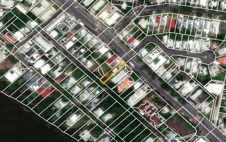 Aerial map with 187 GLADSTONE RD, HIGHGATE HILL QLD 4101 outlined